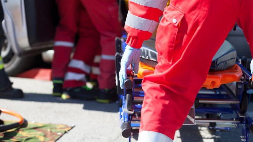 Paramedics in a rescue operation after a car crash.