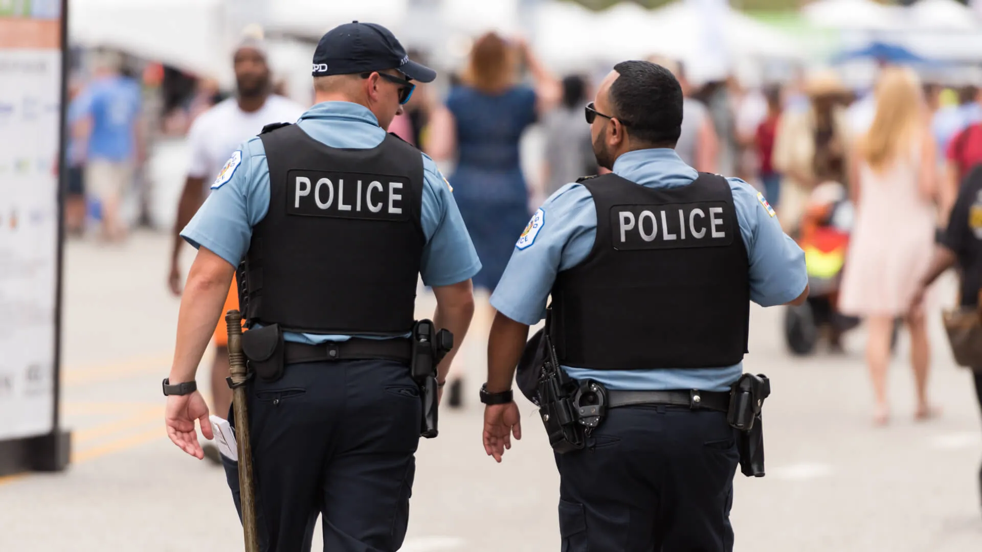 Chicago, USA - Jul 12, 2018: Police at the famous Chicago Taste festival late in the day in Grant Park.
