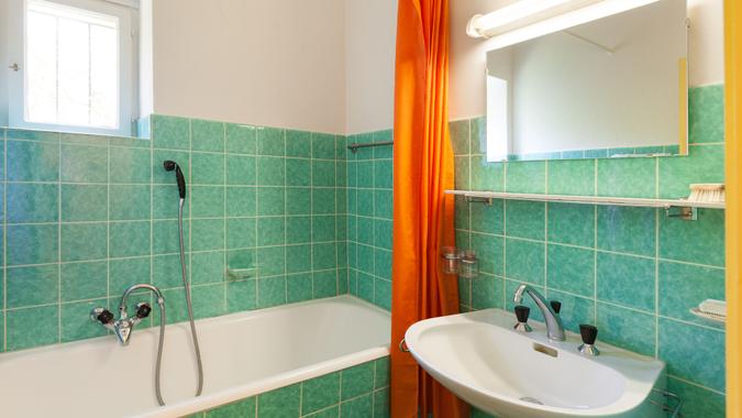 House, domestic bathroom Architecture, interior house, old bathroom.