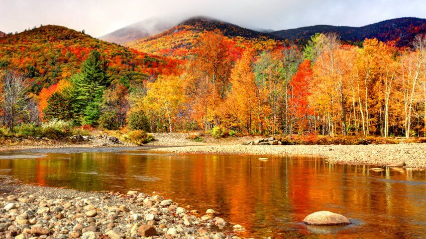 Peak autumn foliage in the Adirondacks region of New York.