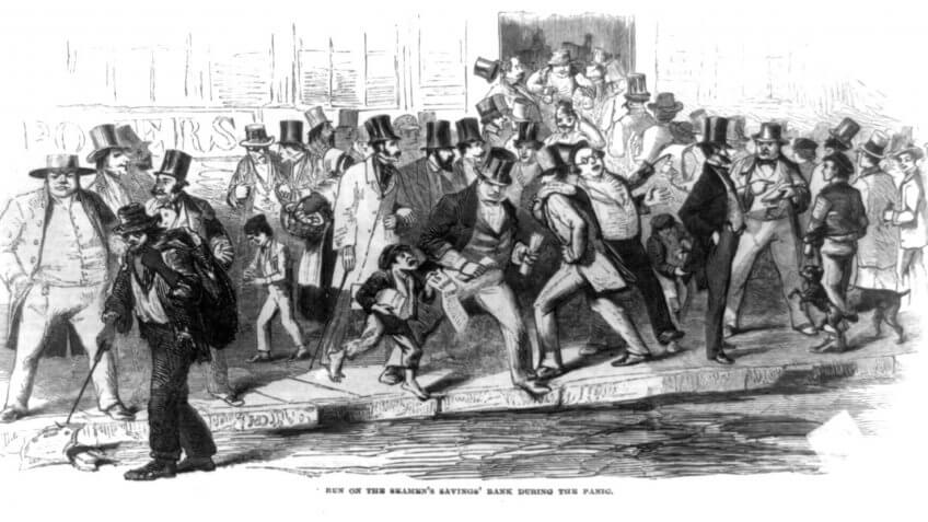 Bank run on the Seamen's Savings' Bank during the Panic of 1857 illustration