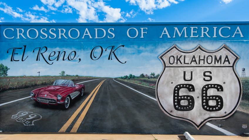 EL RENO, OK/USA - MAY 8: "Crossroads of America" mural, on Route 66, on May 8, 2013, in El Reno, Oklahoma.