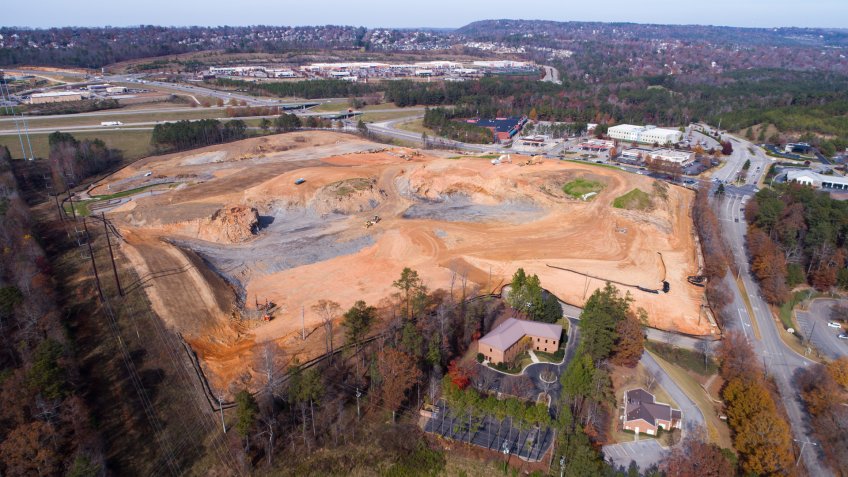 Earth work beginning for a new shopping center.