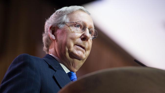 NATIONAL HARBOR, MD - MARCH 6, 2014: Senator Mitch McConnell (R-KY) speaks at the Conservative Political Action Conference (CPAC).