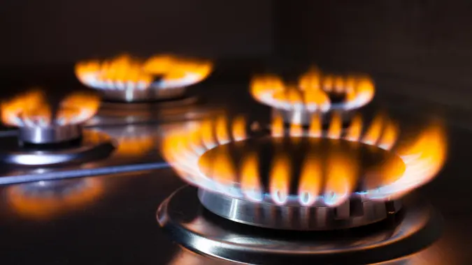 Gas burning in the burner of gas oven.