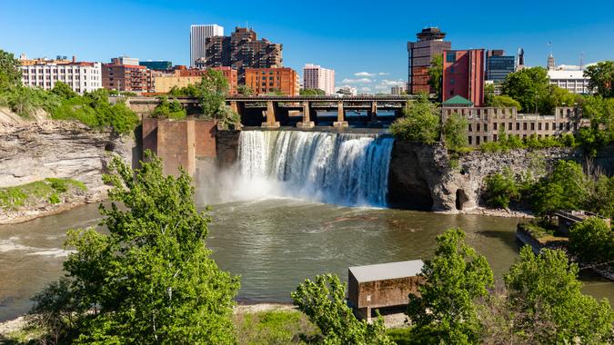 Waterfall near downtown Rochester, New York, USA.