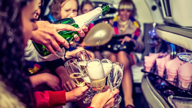 bachelorette party with champagne bottle
