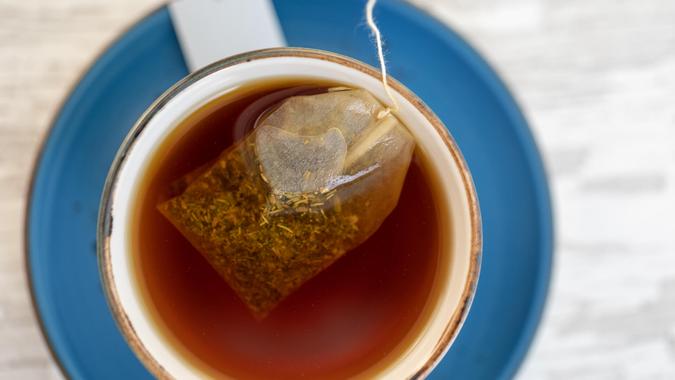 Cup of tea with teabag.