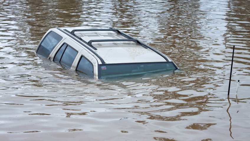 flooded car under water