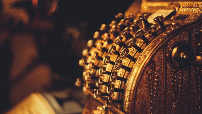 gold vintage cashier register