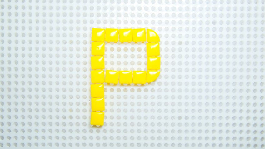letter P created with children toys similar to pixels - Image.