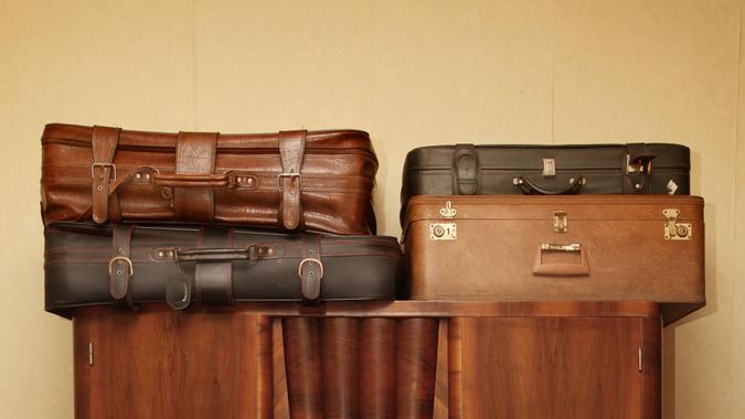 old brown suitcases.