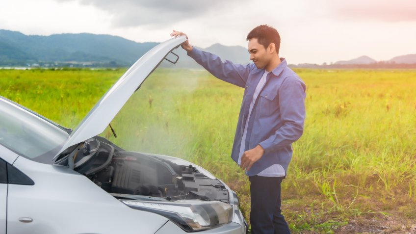 overheated car on side of road