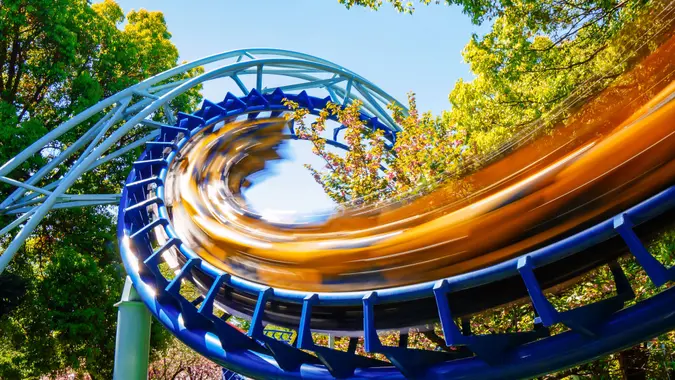 Rollercoaster at amusement park.