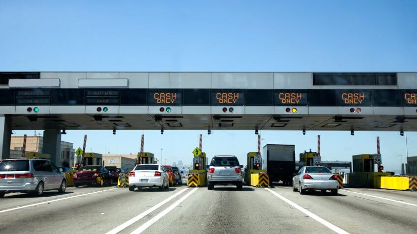 Golden Gate toll plaza at the south end of the Golden Gate Bridge.
