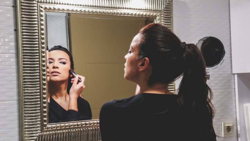 Morning makeup routine.