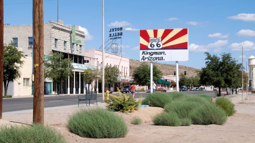 Kingman, Arizona, 09/16/2011Main Street (Route 66) with historic Beale Hotel in Kingman, Arizona.