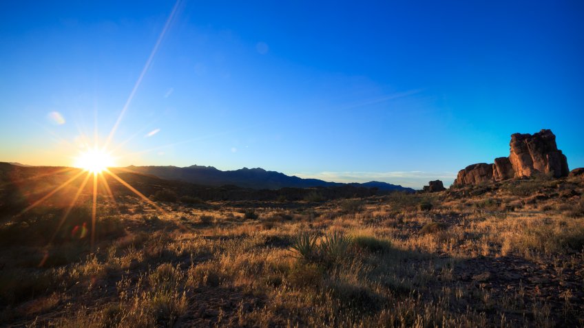 Sunrise at Monolith Garden in Kingman Arizona, USA.