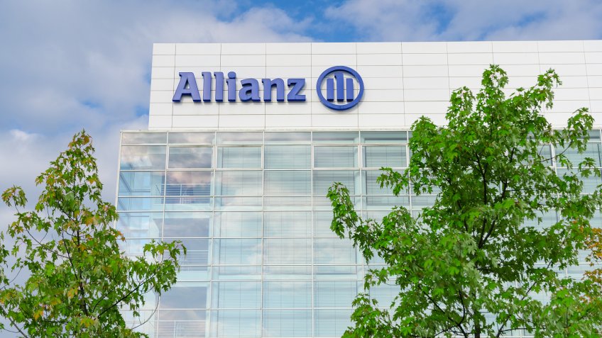 Munich, Germany - August 22, 2014: Modern headquarters and office building of Allianz SE insurance company and financial investment group - Image.