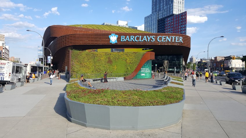 Barclays Center arena covered with grass roof.