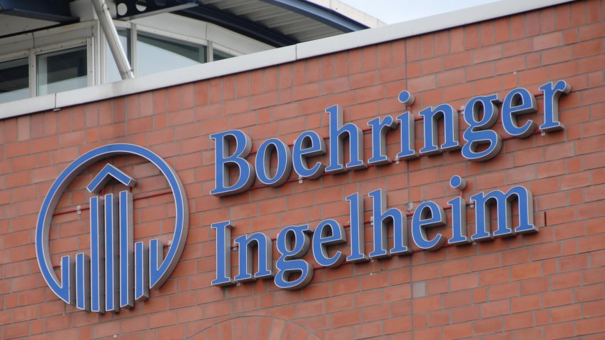 Dortmund, North Rhine-Westphalia / Germany - July 14, 2007: Boehringer Ingelheim logo at the entrance of Boehringer Ingelheim microparts GmbH in Dortmund, Germany - Image.