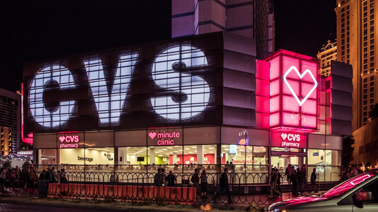 An editorial stock photo of the CVS store front on Las Vegas strip.