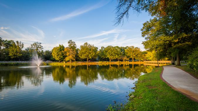 Pond at Roosevelt Wilson Park, in Davidson, North Carolina.