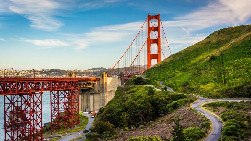 View of the Golden Gate Bridge, in Golden Gate National Recreation Area, in San Francisco, California.