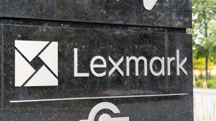 Markham, Ontario, Canada - August 16, 2019: Sign of Lexmark Canada in Markham near Toronto, Ontario, Canada, a American company that manufactures laser printers and imaging products.