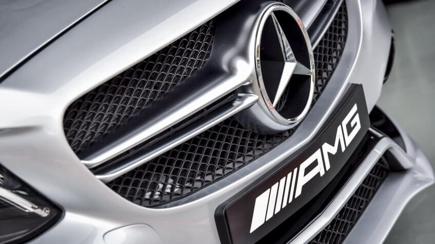 KUALA LUMPUR, MALAYSIA - OCTOBER 2, 2017 : Close up of Mercedes-Benz AMG car logo and rear bumper.