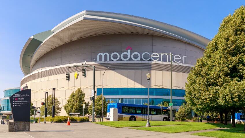 Portland, Oregon - Aug 29, 2018 : Moda Center, Sports arena in Portland city - Image.