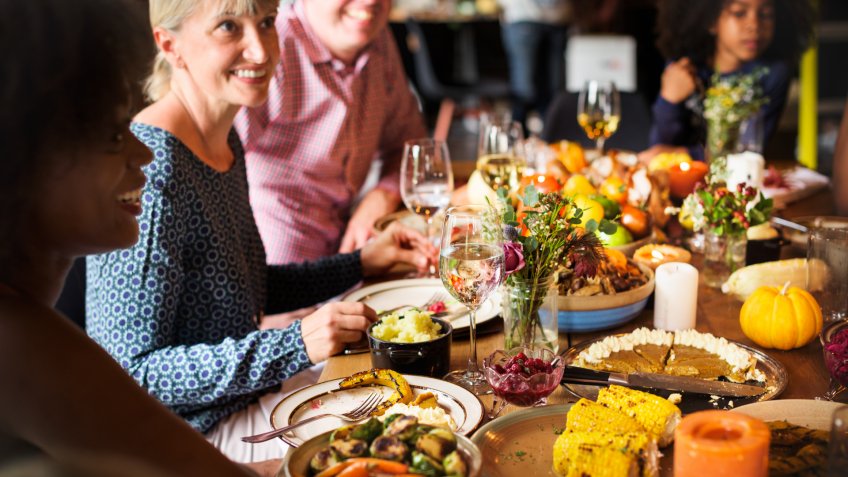 People Celebrating Thanksgiving Holiday Tradition Concept.