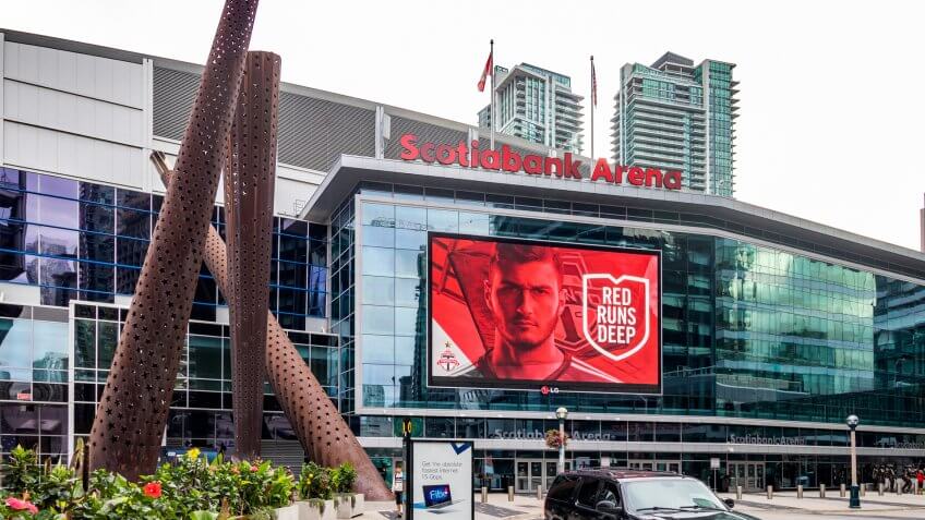 TORONTO, CANADA-AUGUST 30TH, 2018- Scotiabank Arena, formerly the Air Canada Centre, is a multi-purpose arena located on Bay Street in the South Core district of Downtown Toronto, Ontario, Canada.