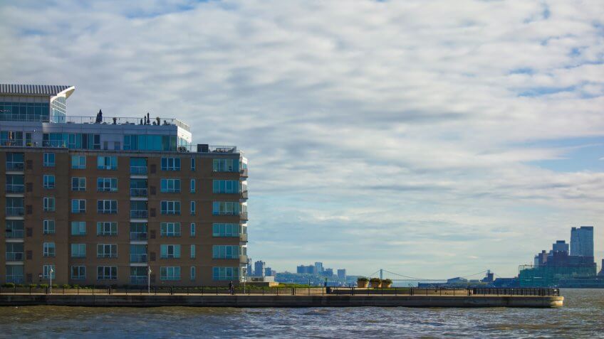 Union City, New Jersey, USA - 05/06/2019: The image shows the Harborside Place in the early morning.