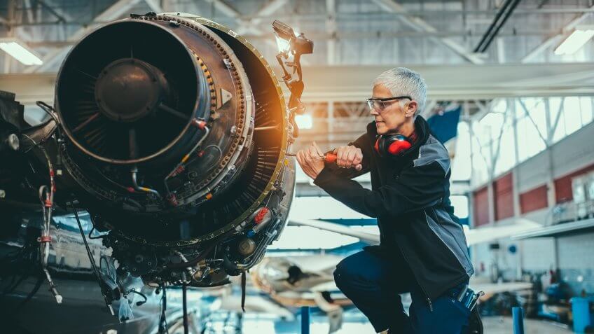 airplane mechanic in manufacturing facility