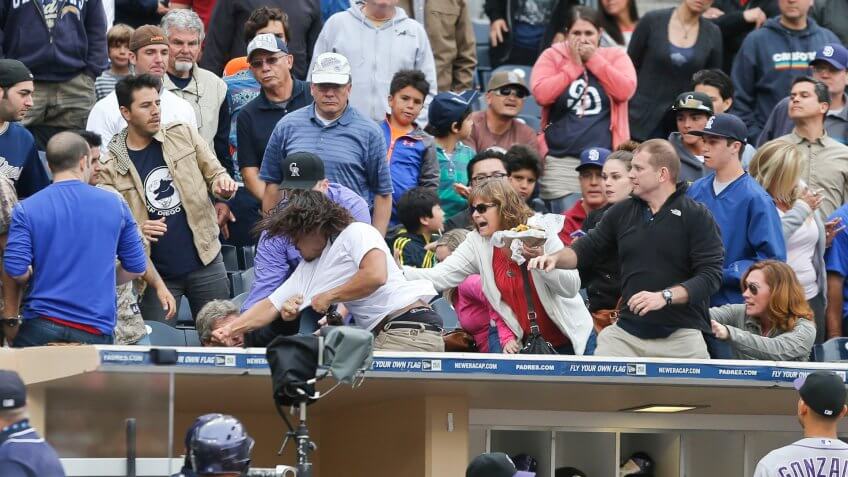 baseball fans fighting during game