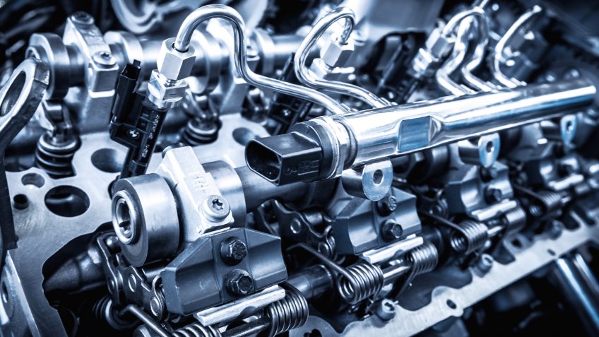 The powerful engine of a car.