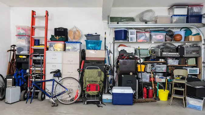 cluttered garage for sale