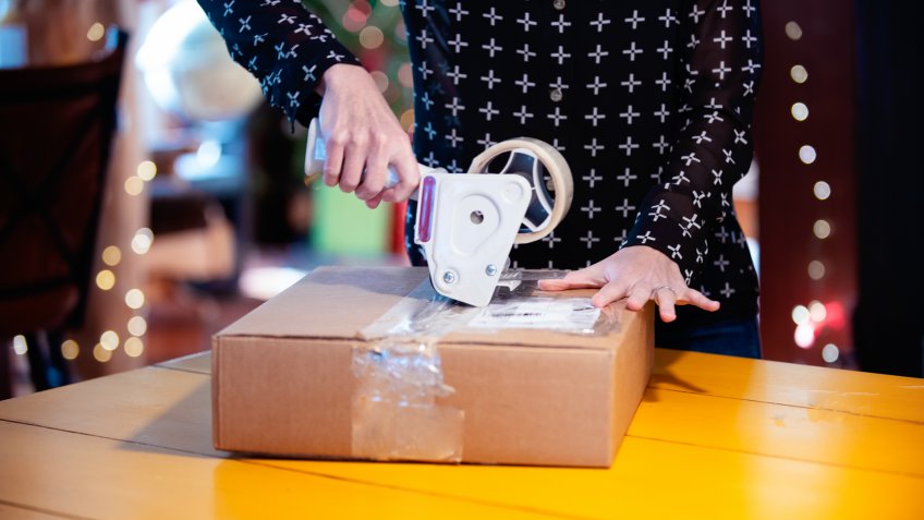 A box or package on a table.