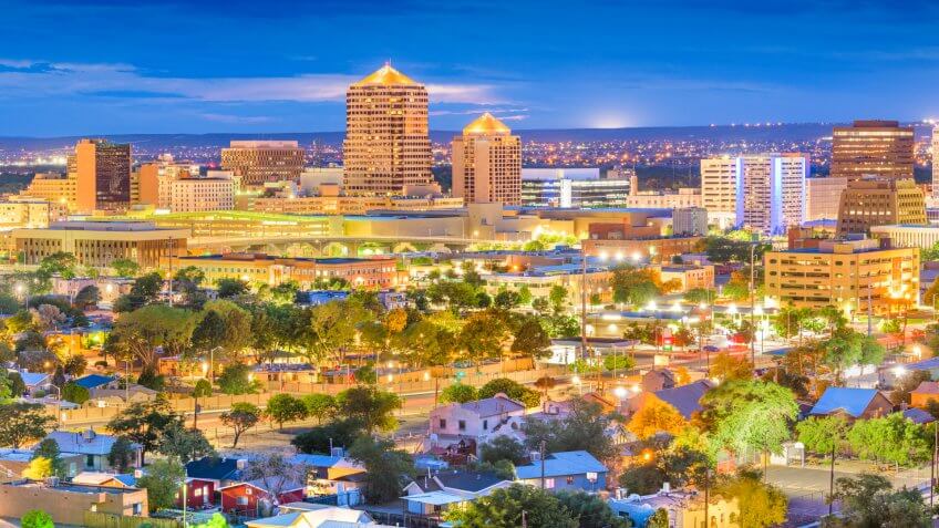 Albuquerque, New Mexico, USA downtown cityscape at twilight.