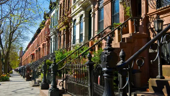 "A typical row of late 19th century row homes are seen in Park Slope, Brooklyn, New York City.
