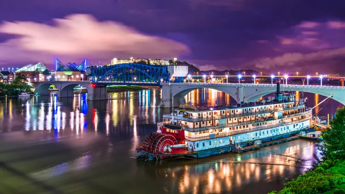 Chattanooga, Tennessee, USA downtown over the Tennessee River.