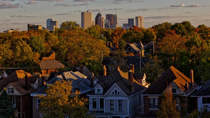 Looking south at Columbus, Ohio in the distance.