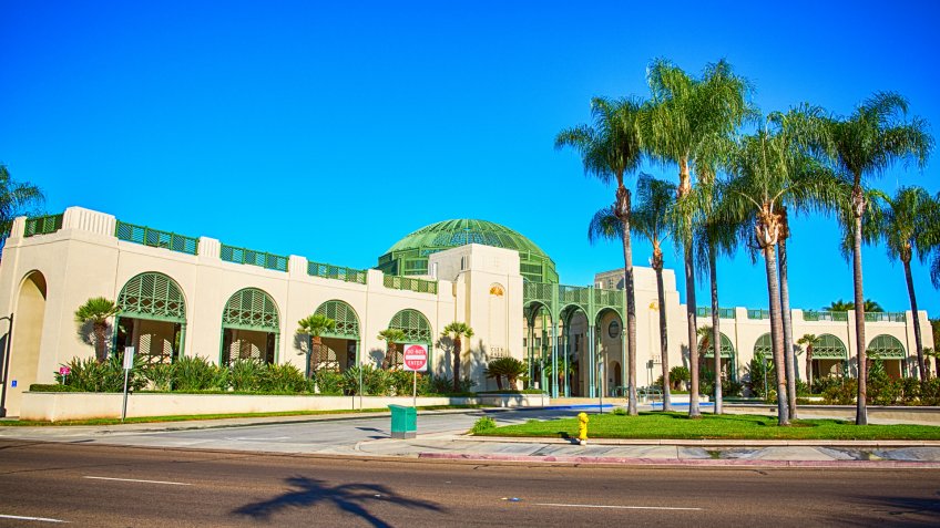 The unique architecture of the public city hall located in Escondido, California which is in the northern portion of San Diego County.