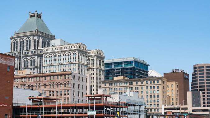 Greensboro, NC - April 18, 2018: Greensboro North Carolina City Skyline.