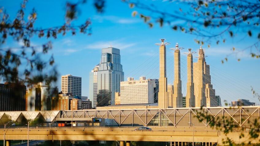 Looking East at downtown Kansas City, Missouri.
