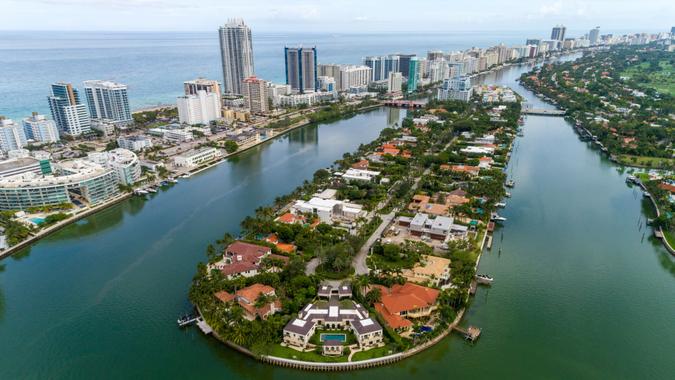 Aerial Shot of La Gorce Island in Mid Beach.