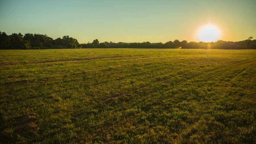 Freshly mowed summer fields in the incorporated village of Lloyd Harbor, New York on Long Island.