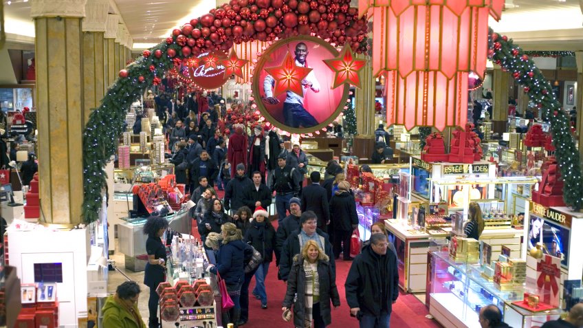 NEW YORK, NEW YORK - DECEMBER 18: Inside Macy's department store during Christmas.