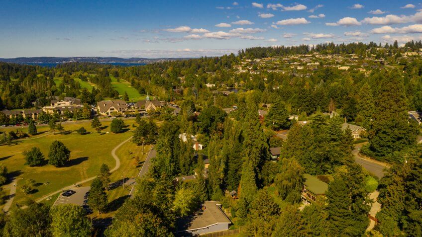 Aerial drone photography Medina Washington USA - Image.